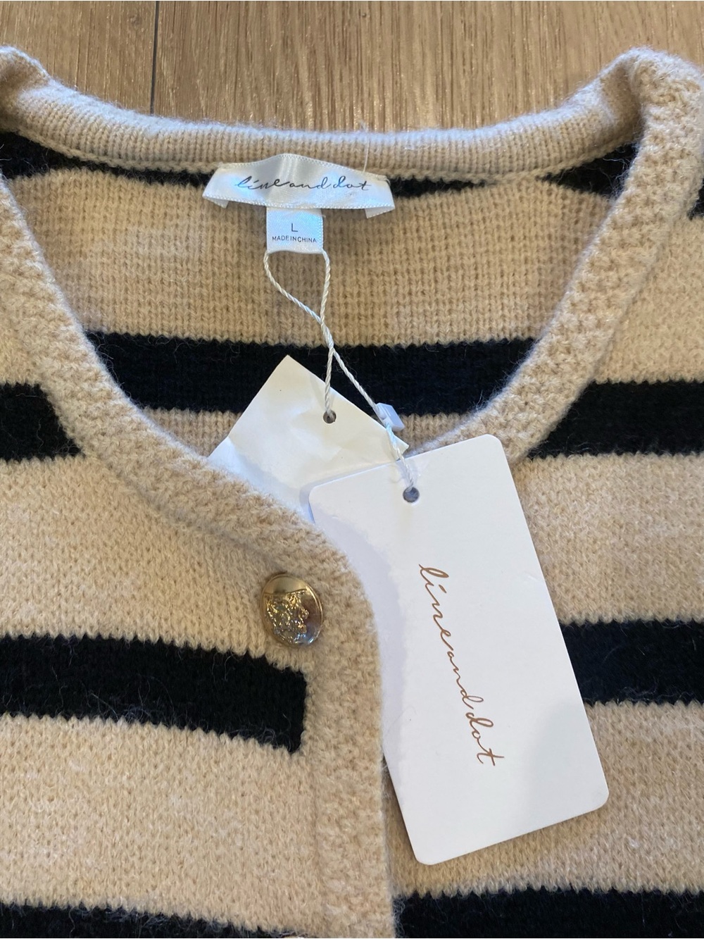 Line & Dot Benni Striped Knit Cardigan Beige/Black Size L NWT - Picture 3 of 7